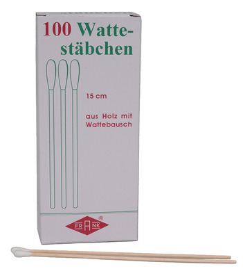 WATTESTÄBCHEN Holz 15 cm m.Wattebausch